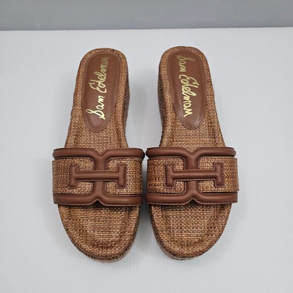 Sam Edelman Pauleena Platform Sandal Womens 8 Brown Woven Raffia Slide NEW - Picture 4 of 13